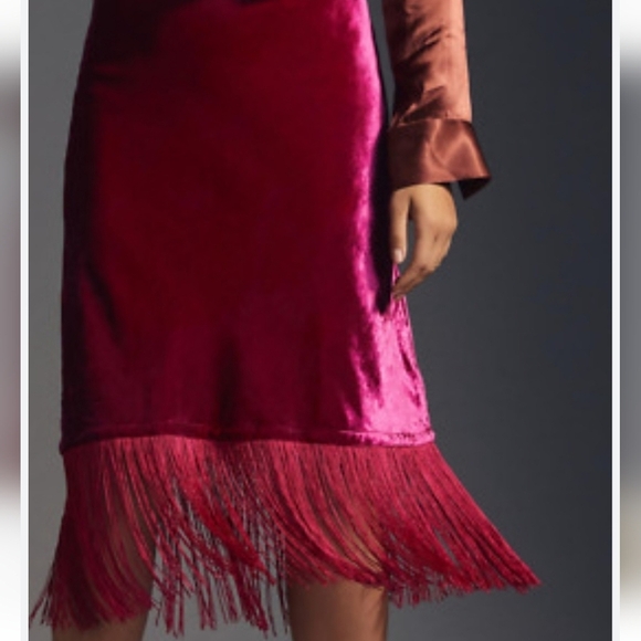 ANTHROPOLOGIE NEW Elegant Red/PINK VELVET Fringe Skirt 😍 XXS-SMALL - Picture 3 of 11